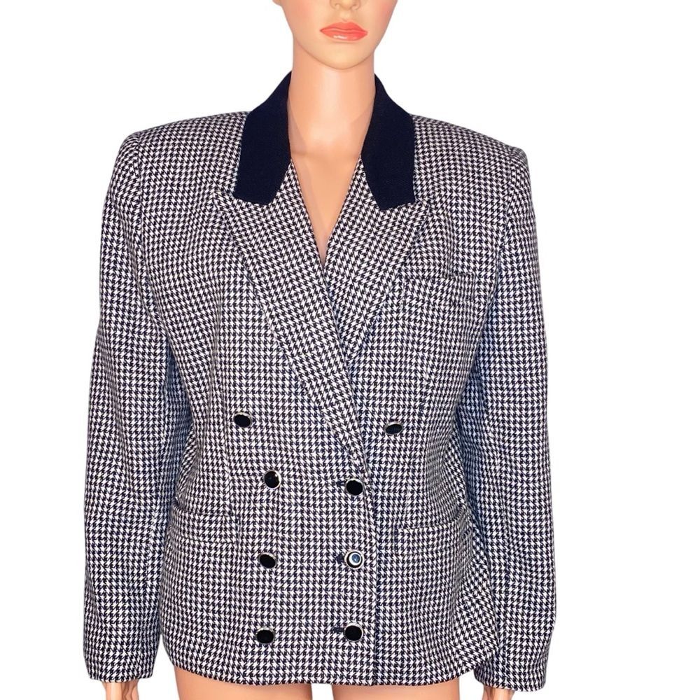Karen Scott Y2K Blazer Vtg 90s Classic Double Breasted Houndstooth Pattern SZ 12